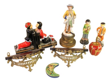 9pc mixed lot: Chinese, shells, porcelain figures & other