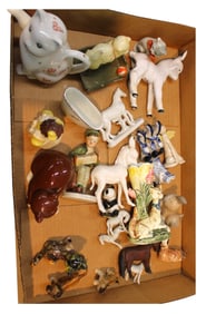 Several pieces of miniature, porcelain, animals, salt and pepper and other