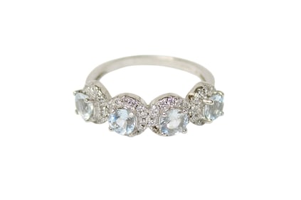 2.31ct aquamarine & white sapphire sterling ring in fancy lighted gift box, 6.25