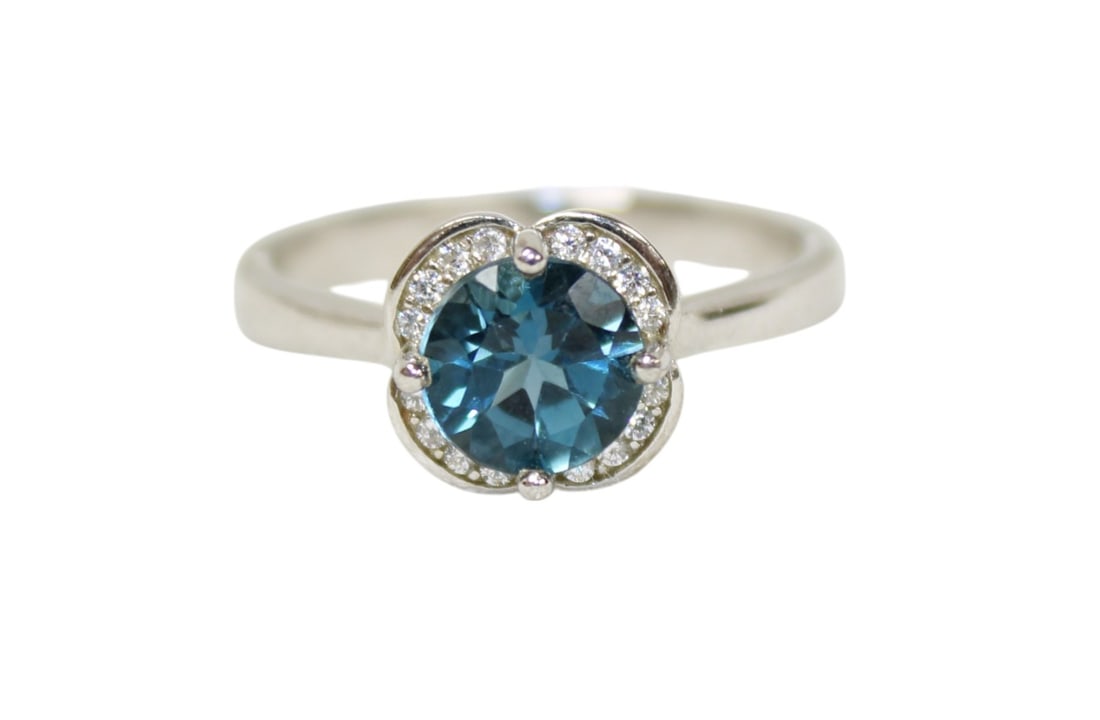 1.8ct London blue topaz & white sapphire sterling ring in fancy lighted gift box, 7.75 (1 of 4)
