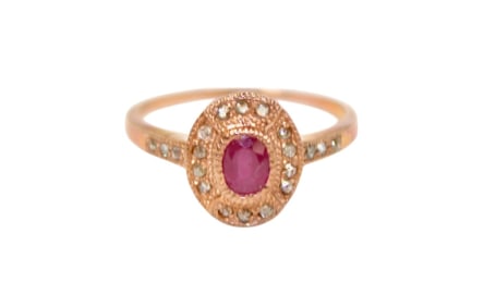 .56ct Mozambique ruby & diamond ring 14kt rose gold over s/s in gift box, 6.75