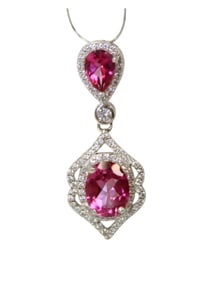 2.35ct pink topaz & white sapphire pendant s/s in fancy lighted gift box, 1.25"