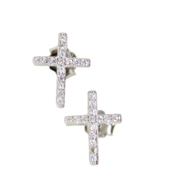 Diamond & sterling silver cross earrings in fancy lighted gift box, 1/2"l