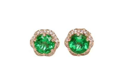 2.80 green topaz & white sapphire 14kt rose gold over s/s stud earrings in gift box, .25 diameter