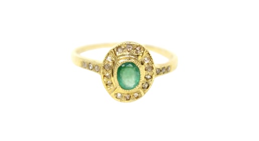 .51 emerald & diamond 14kt yellow gold over s/s ring in fancy lighted gift box, 7.25
