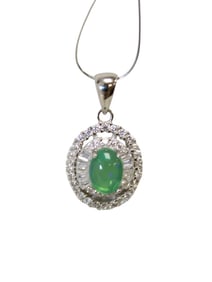 2.06 green opal & white sapphire silver pendant in gift box, 1" total