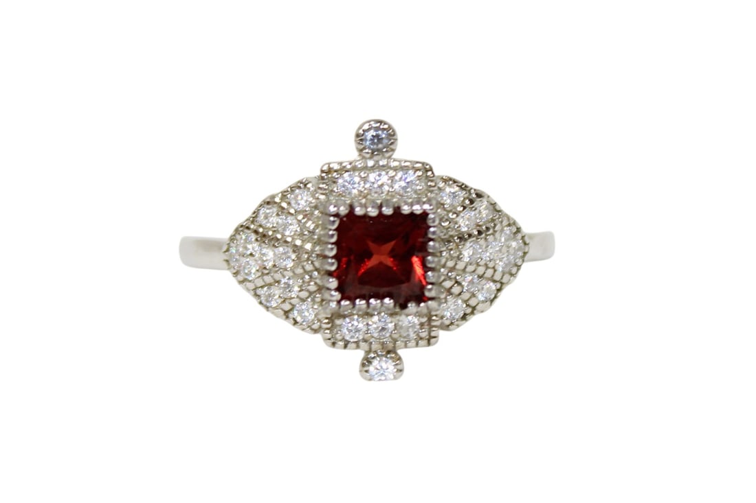 .70ct garnet & white sapphire sterling silver ring in fancy lighted gift box, 7 (1 of 4)