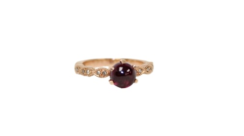 1.25 rhodolite garnet & diamond ring in solid 14kt rose gold in fancy lighted box, 7