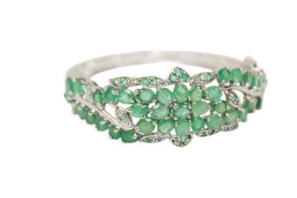 Stunning natural emerald solid sterling silver bangle bracelet, 2.5" x 2.5"