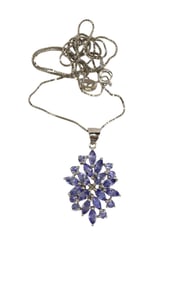 Natural tanzanite pendant necklace in sterling silver, 1" pendant on 8.5" chain