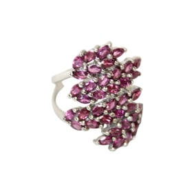 Rhodolite garnet 1" ring in 14k white gold over s/s, 9