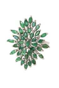 Emerald 1.25" ring in 14kt white gold over s/s, 8