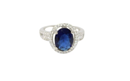 3.0ct natural blue sapphire & white topaz ring in sterling silver, 6