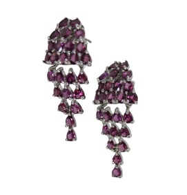 Rhodolite garnet 1.5" in 14kt white gold over s/s dangle earrings