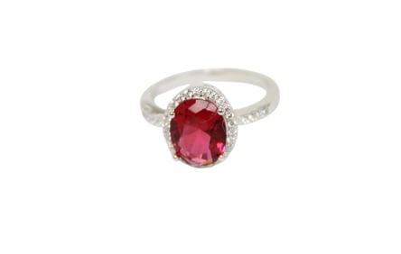 3.0ct natural ruby & white topaz sterling silver ring, 8