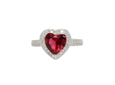 3.0ct heart shape natural ruby with white topaz accents sterling silver ring, 6