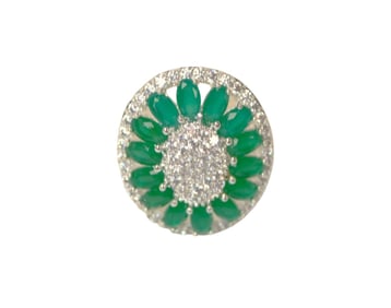 11.0ctw natural emerald & white topaz sterling silver ring, 6