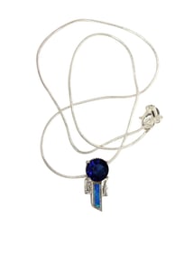 3.0ct natural sapphire, opal inlay & white topaz 1" pendant 8.5"necklace in sterling silver