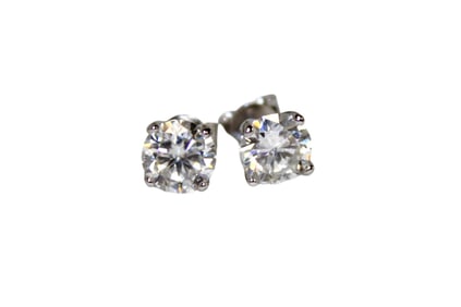2.0ctw moissanite round stud earrings with GRA certification in sterling silver