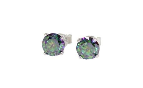 2.0ctw blue-green round moissanite stud earrings with GRA certification in sterling silver