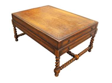 Awesome Theodore Alexander cocktail table leather top barley twist legs