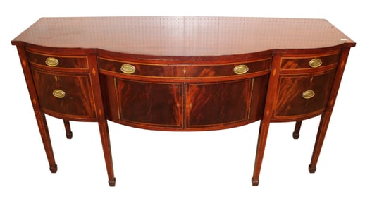 Kindel burl mahogany and inlaid 5 drawer 2 door sideboard