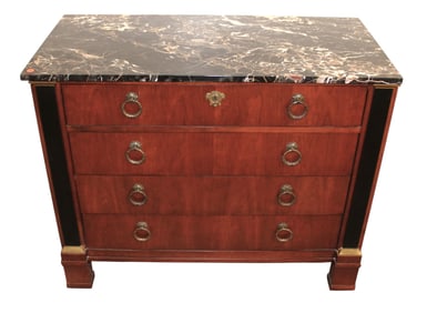 Baker marble top regency mahogany 4 drawer low chest
