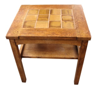 Stickley mission quartersawn oak tile top two tier side table