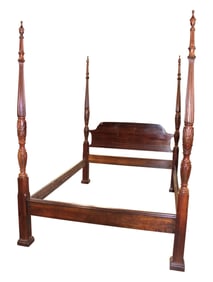 Solid cherry carved 4 poster queen size bed with finials and rails