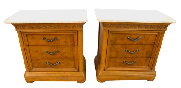 Pair of Lynwood marble top over sized nightstands
