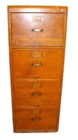 Antique oak 4 drawer filing cabinet with key