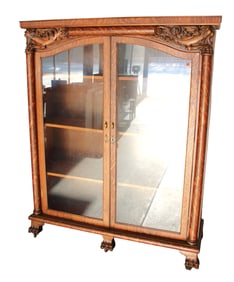 Antique winged griffin quartersawn oak bookcase with paw feet