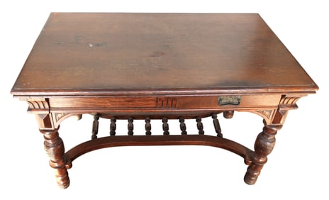 Antique oak partners desk with nice stretcher base
