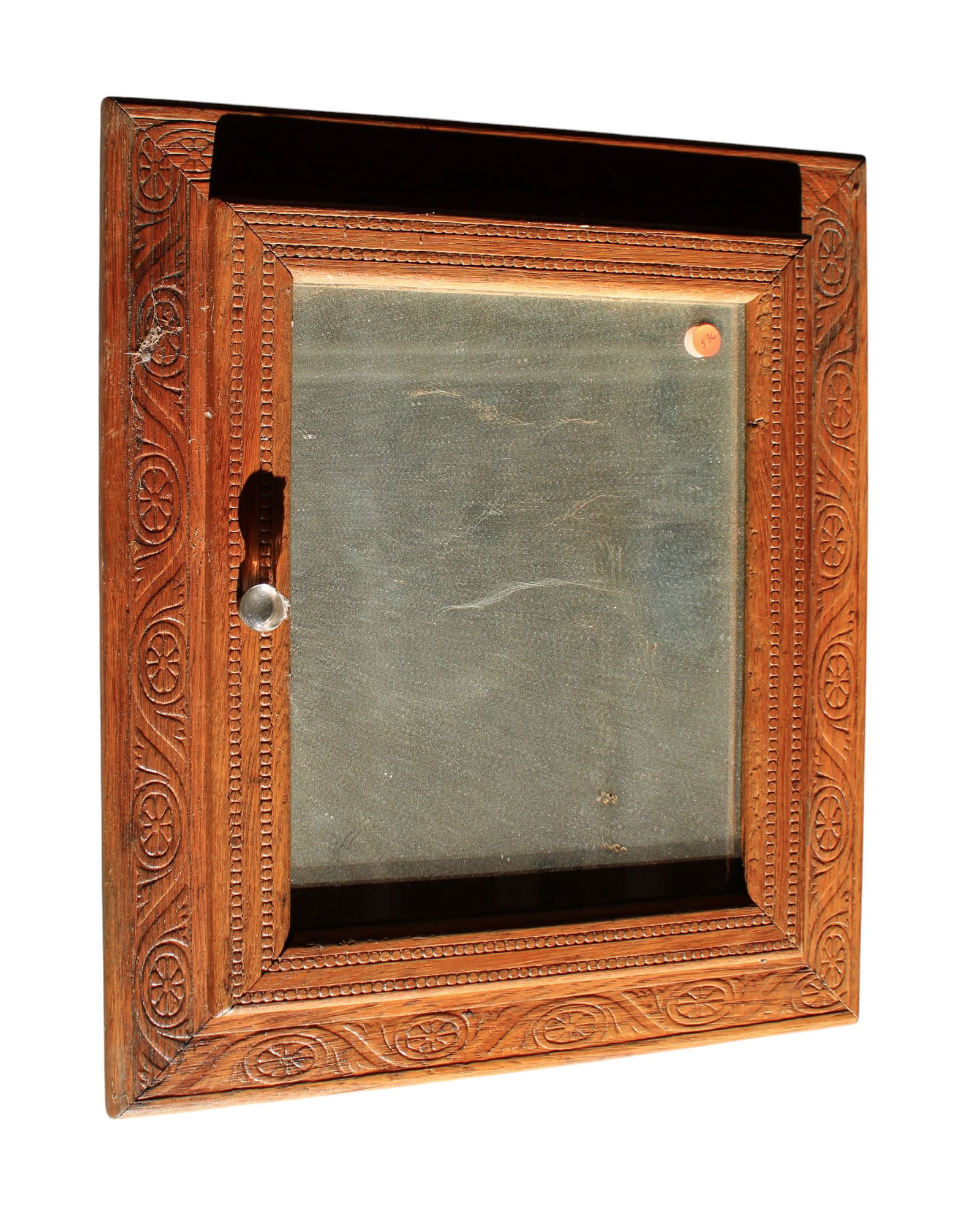 Antique oak hanging medicine cabinet carved and mirrored (1 of 5)