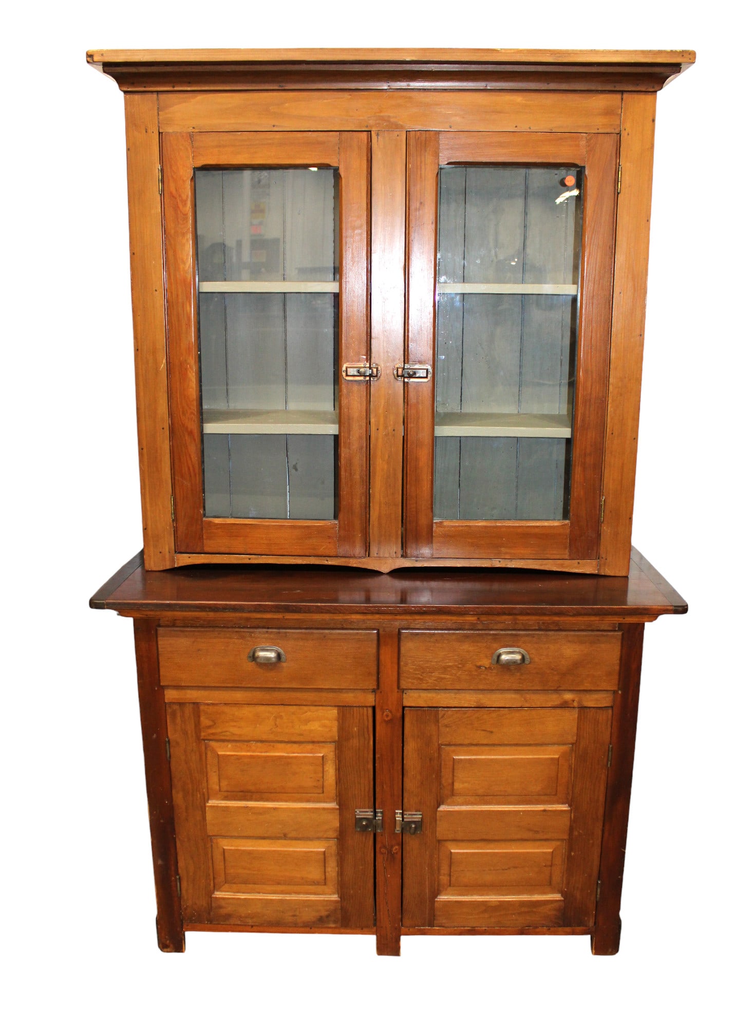 Antique country step back 2pc cupboard with original wavy glass (1 of 5)