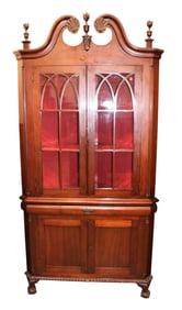 Antique solid mahogany 2pc corner cabinet with ball and claw feet