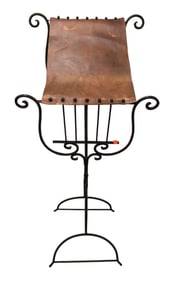 Cool folding antique iron and leather music stand, all original