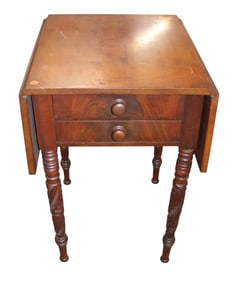 Antique cherry carved leg 2 drawer drop leaf work table