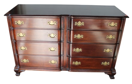 Vintage solid mahogany 8 drawer low chest with bracket feet