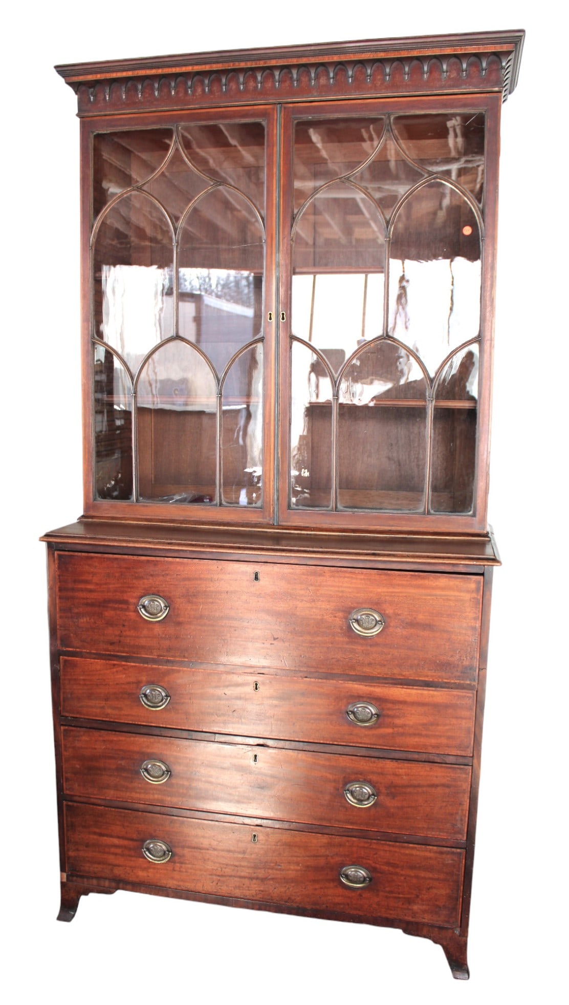 Antique ca.1840-1860's 2pc. butlers desk with bookcase top - full interior desk (1 of 10)