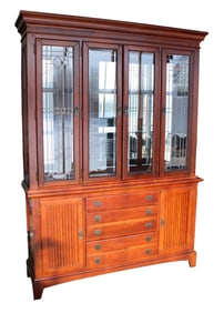 Cherry finish 2pc. lead glass china cabinet - arts and crafts