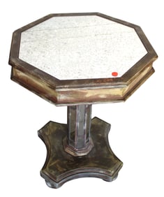 Hollywood mirrored octagon table, distressed paint decorated