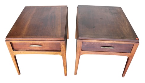 Pair mid century Lane walnut side tables - nice model