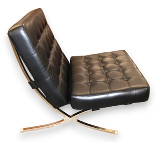 Barcelona style chair, chrome button tuft leather like