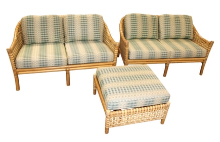 Like new 3pc. McGuire woven loveseats with ottoman made San Francisco