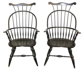 Pair Nichols & Stone windsor comb back chairs in the black finish