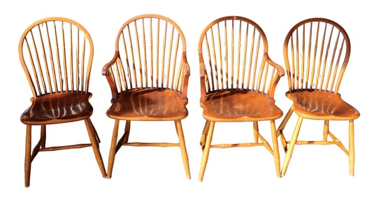 Set 4 Duckloe & Bros Chairs Colonial Reproduction. Old Mansion Plank Bottom