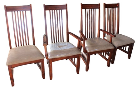 4 arts and crafts slatted back mahogany dining chairs