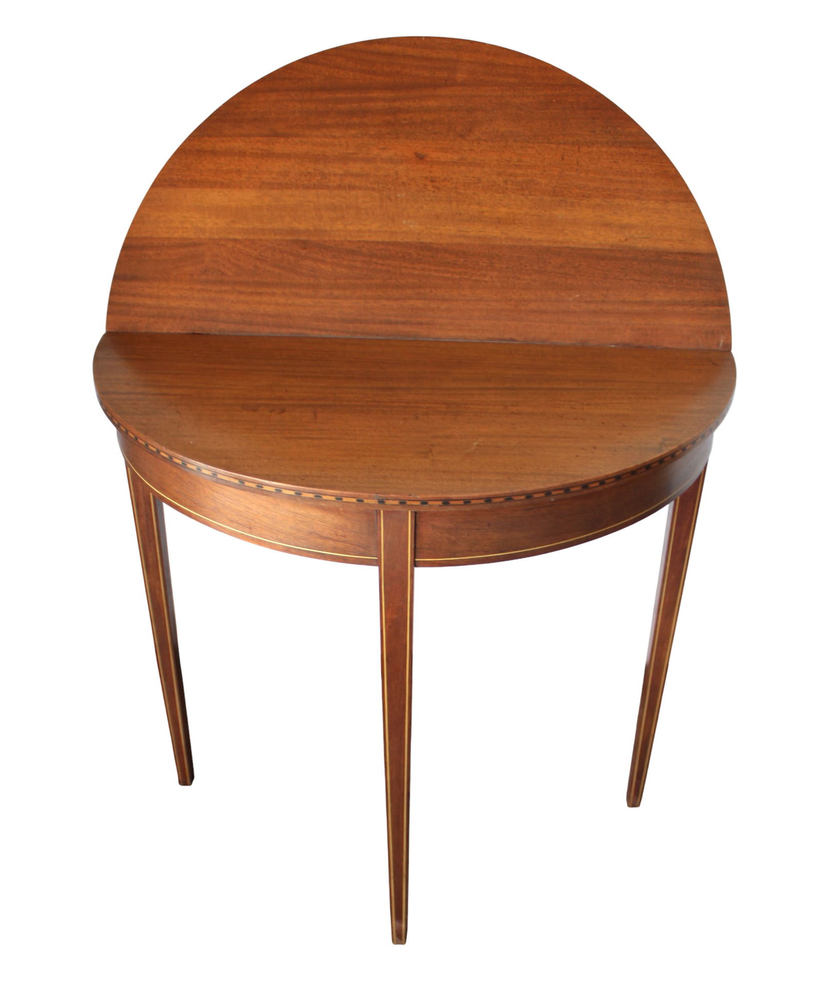Antique federal mahogany demilune lift top game table with pencil inlay (1 of 4)
