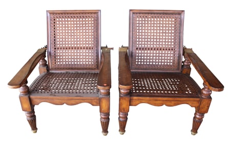 Pair Tommy Bahama style cherry wicker Morris chairs